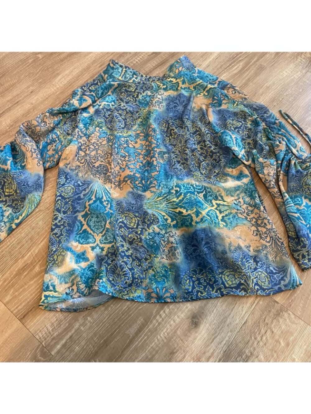 Ashley Stewart Women's Blouse Size 14 Blue Multicolor Paisley Pattern Drawstring - Picture 12 of 12